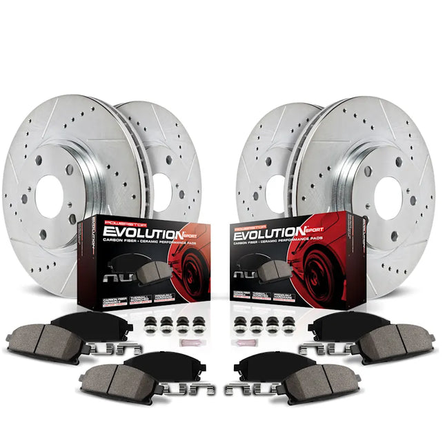 Powerstop® K8167 Front and Rear Brake Disc and Pad Kit, Cross-drilled and Slotted 5 Lugs Carbon Fiber Ceramic FWD Z23 Evolution Sport Series